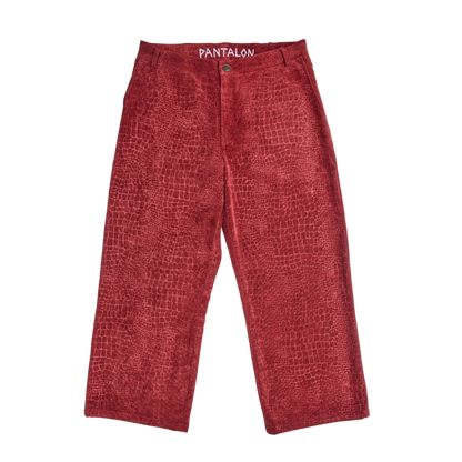 Red textured pants on a white background