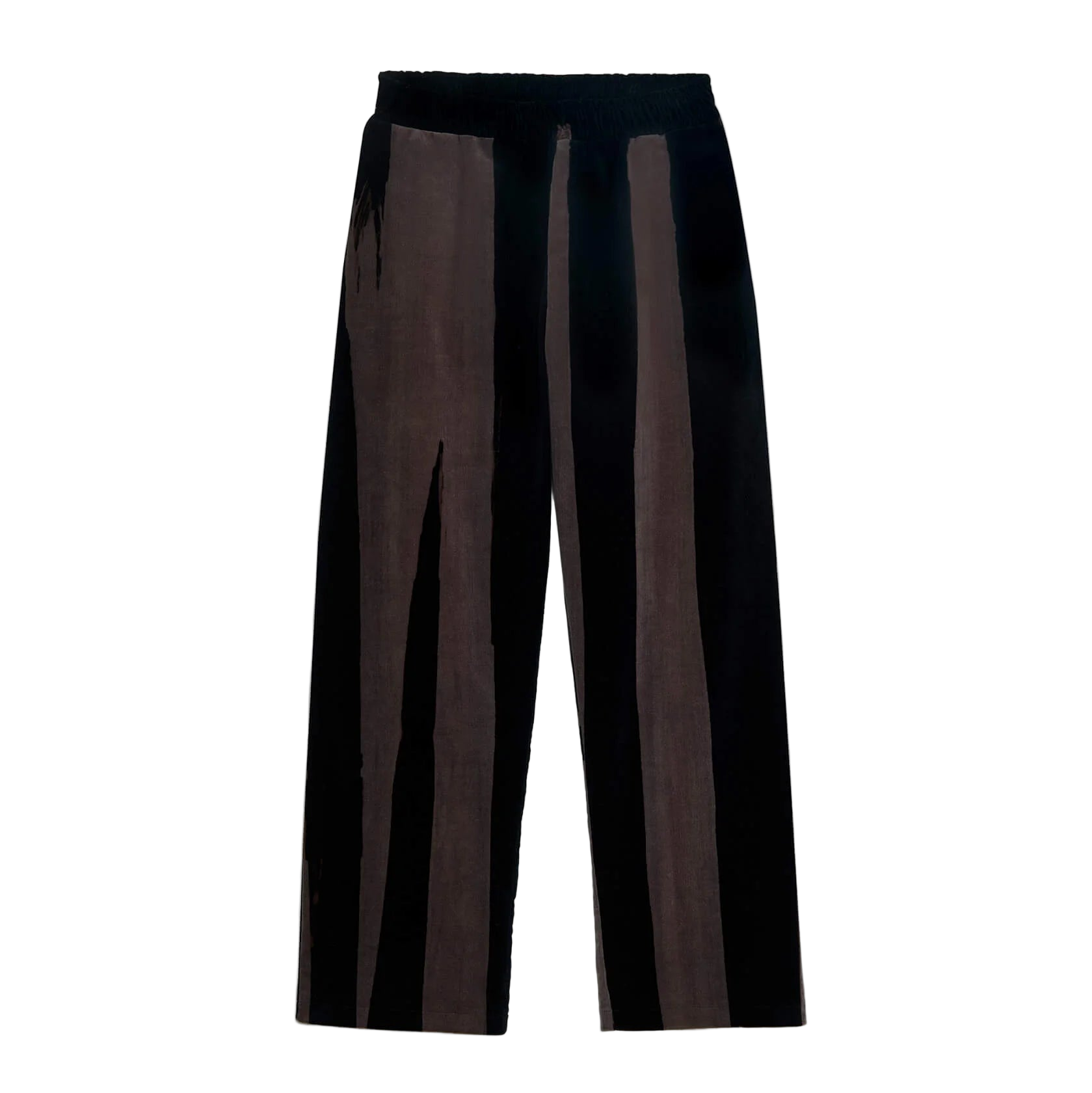 Black pants with sheer panels on a white background